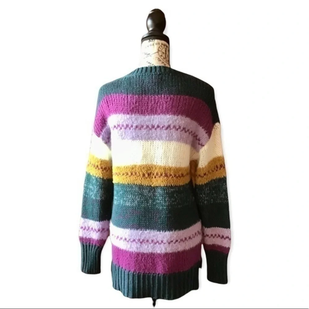 Caslon Striped V-Neck Knit Sweater Womens XS Colorblock Pullover Coastal Preppy